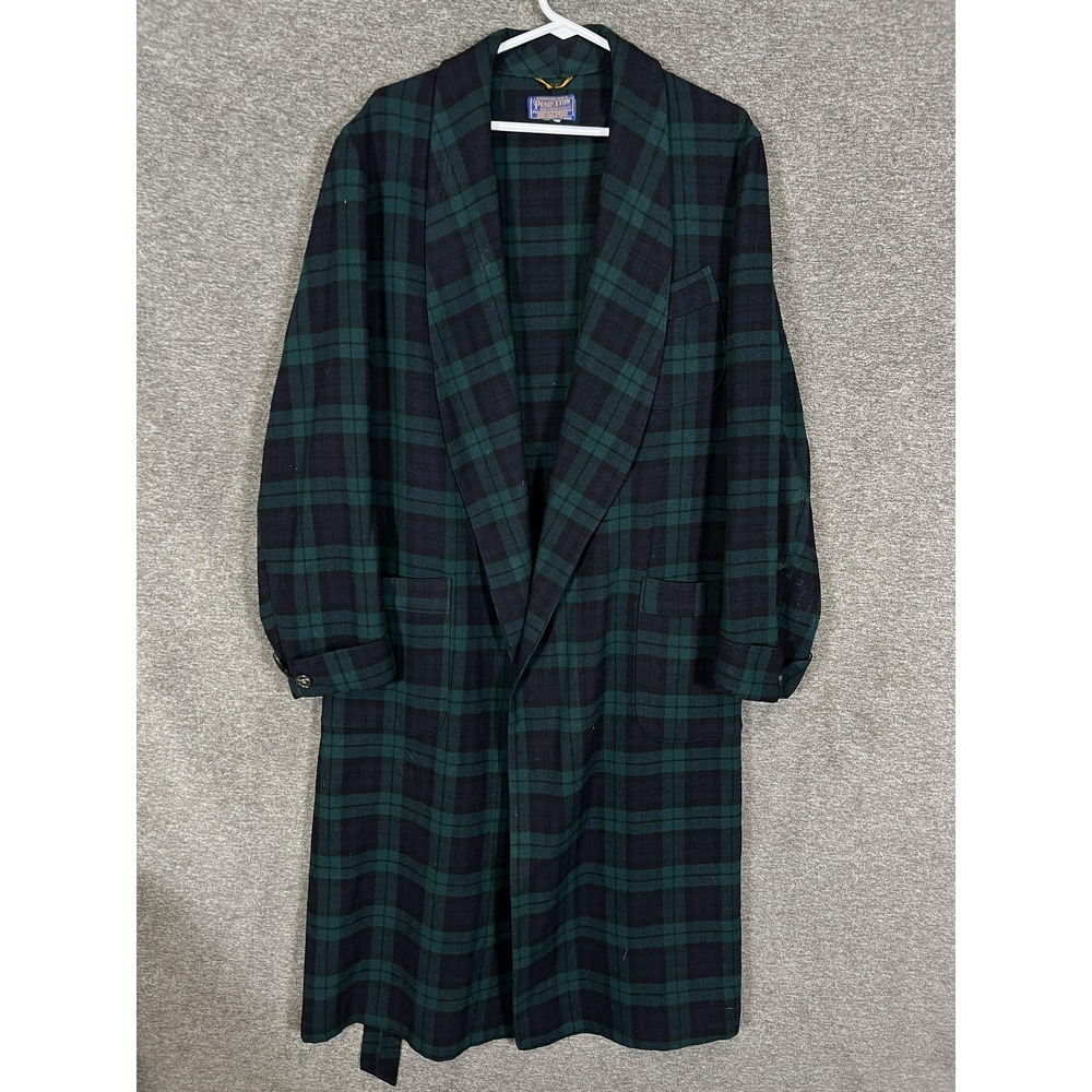 Vintage Pendleton Robe Mens Large Green Wool Plaid Belted Flannel Blackwatch